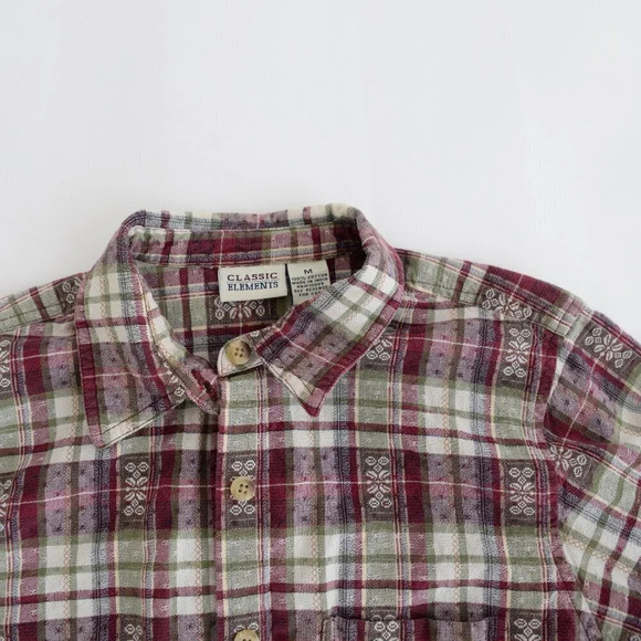 Vintage Classic Elements  Cream and Maroon Checker Button Up Long Sleeve Shirt M - Picture 12 of 13